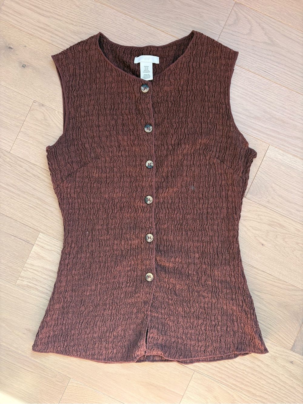 H&M Brown Textured Sleeveless Button-Front Top